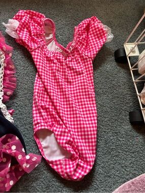 Wish Pink Gingham Ruffle Leotard